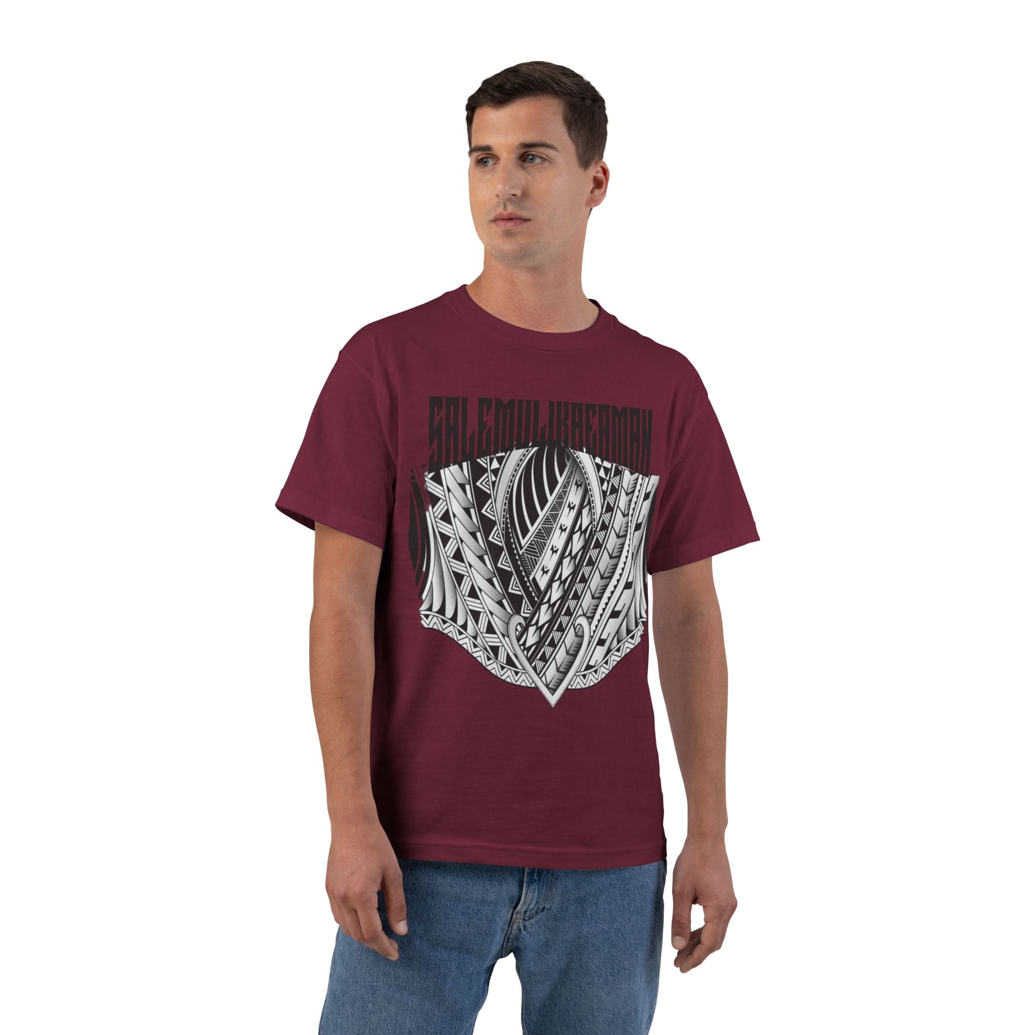 Tribal Leaf Shield T-Shirt — Polynesian Tattoo Style Graphic