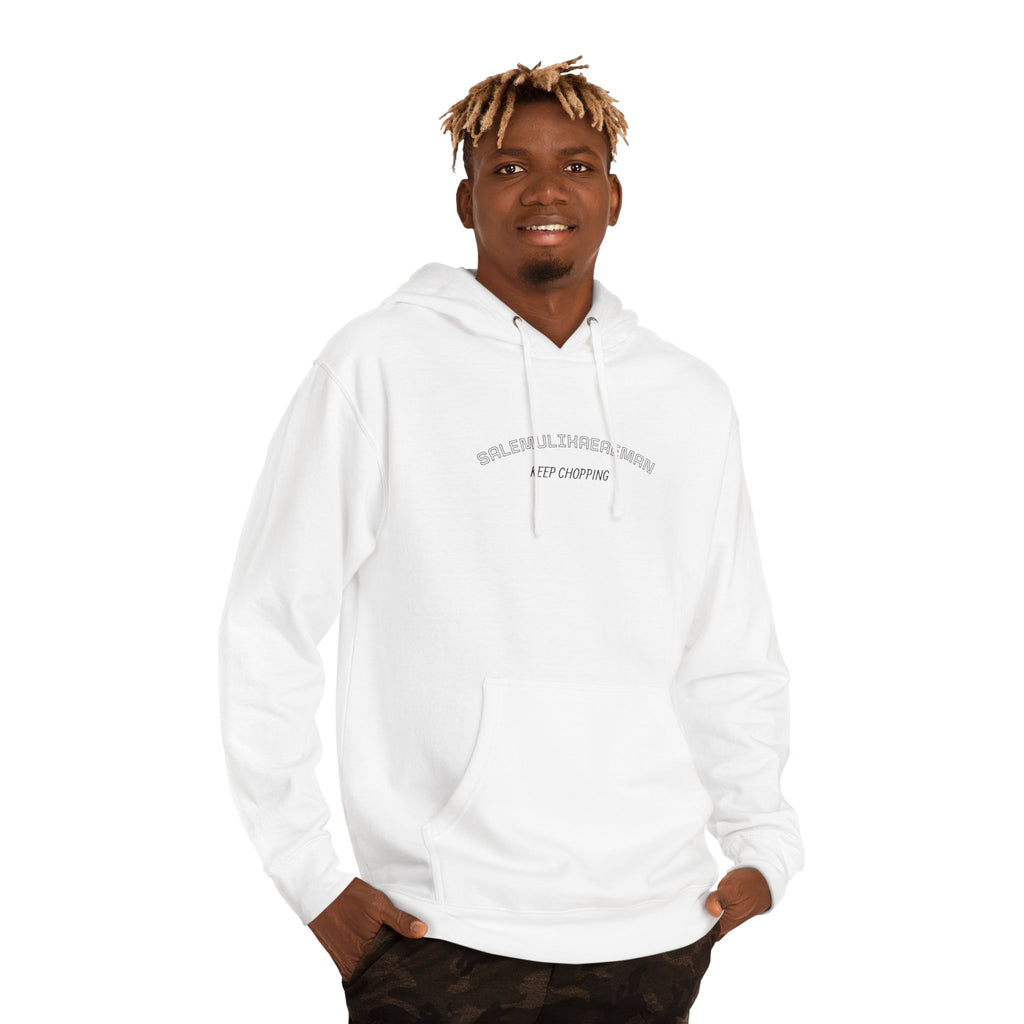 Hoodie — Minimalist Curved Text White Pullover (Subtle Script Logo)