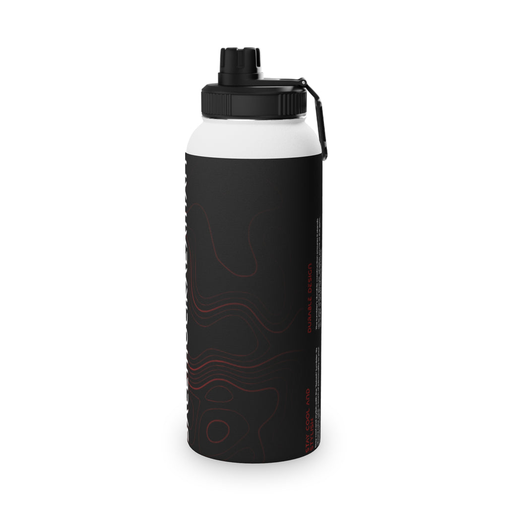 Stainless Steel Sports Water Bottle – Black Topographic Design (Hydrate)