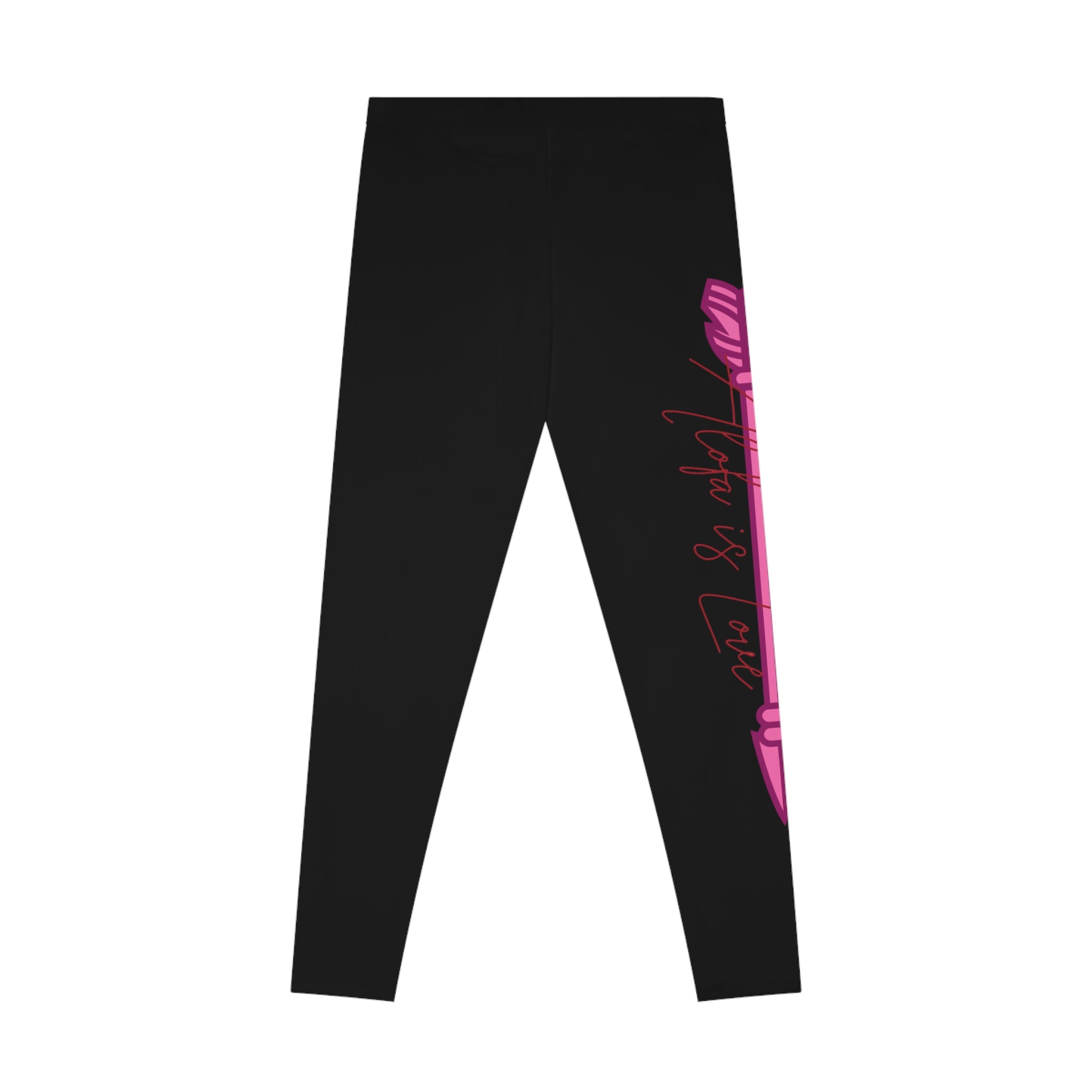 Alofa Love Black Leggings — Pink Script Side-Print Stretch Yoga Leggings