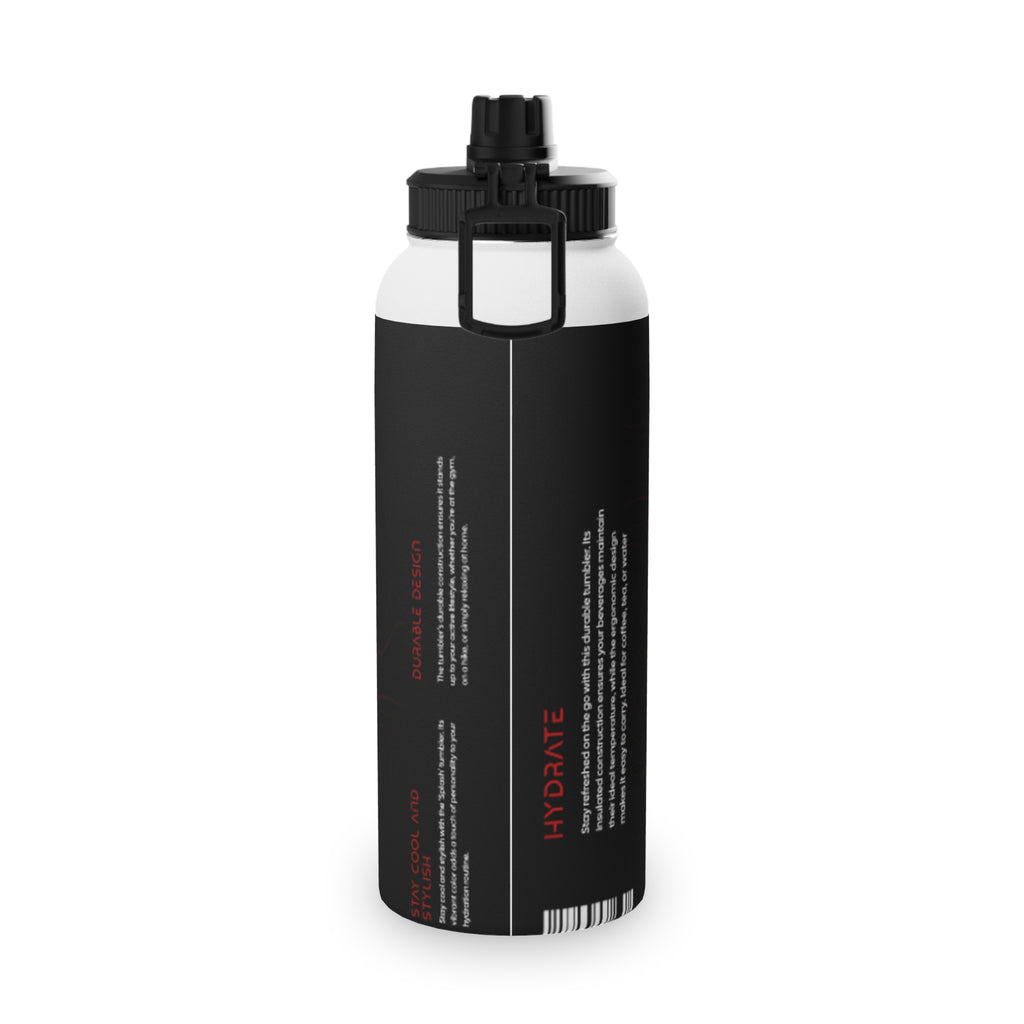 Stainless Steel Sports Water Bottle – Black Topographic Design (Hydrate)