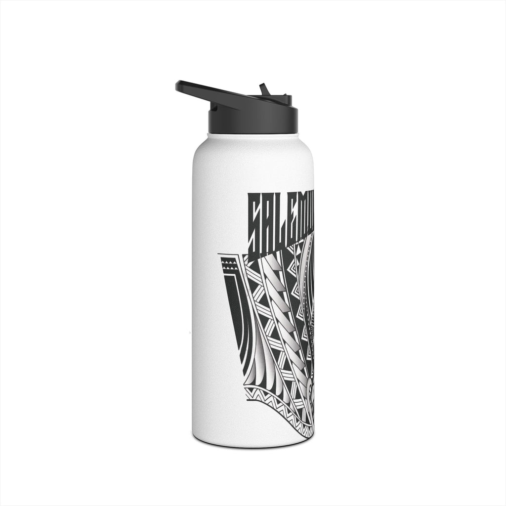 Polynesian Tribal Surf Stainless Steel Water Bottle — 'LEMUIKAHE' Black Tattoo Design