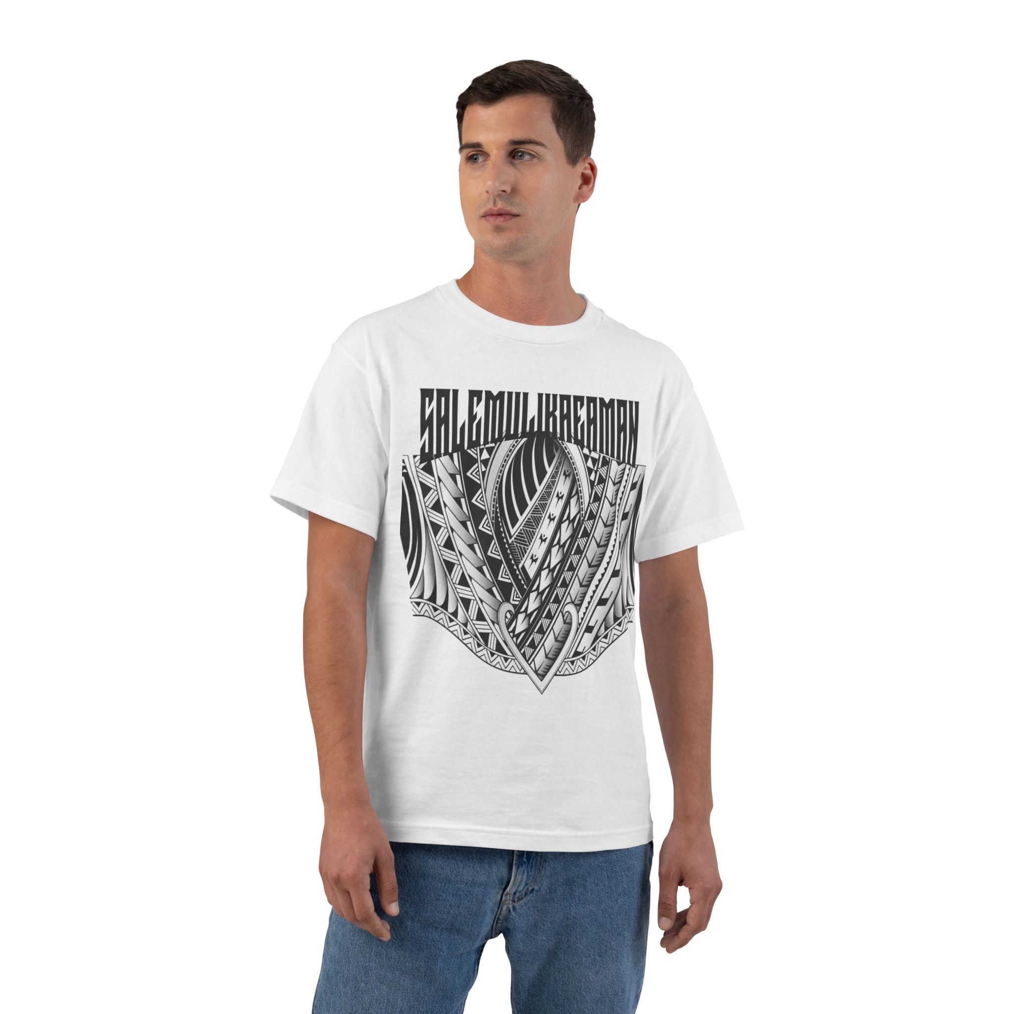 Tribal Leaf Shield T-Shirt — Polynesian Tattoo Style Graphic
