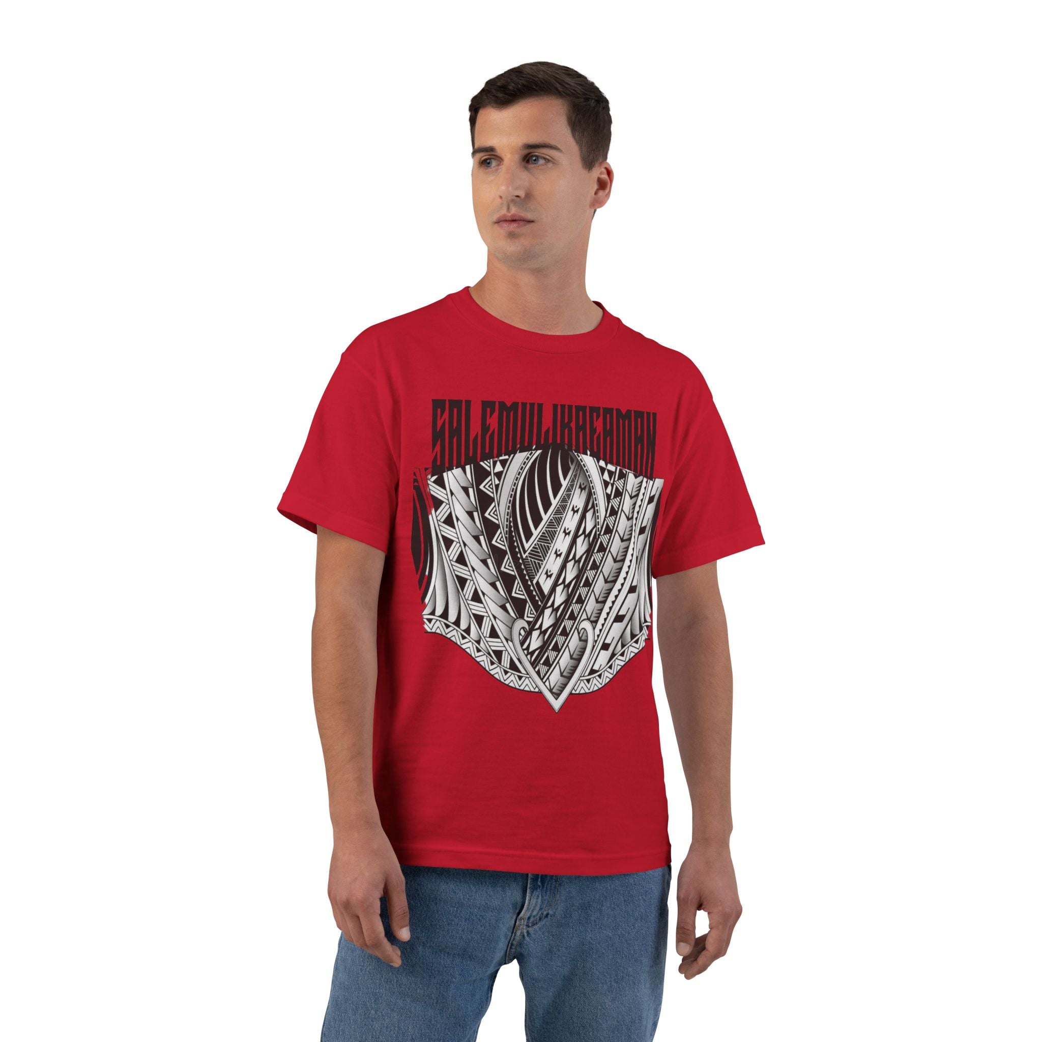 Tribal Leaf Shield T-Shirt — Polynesian Tattoo Style Graphic