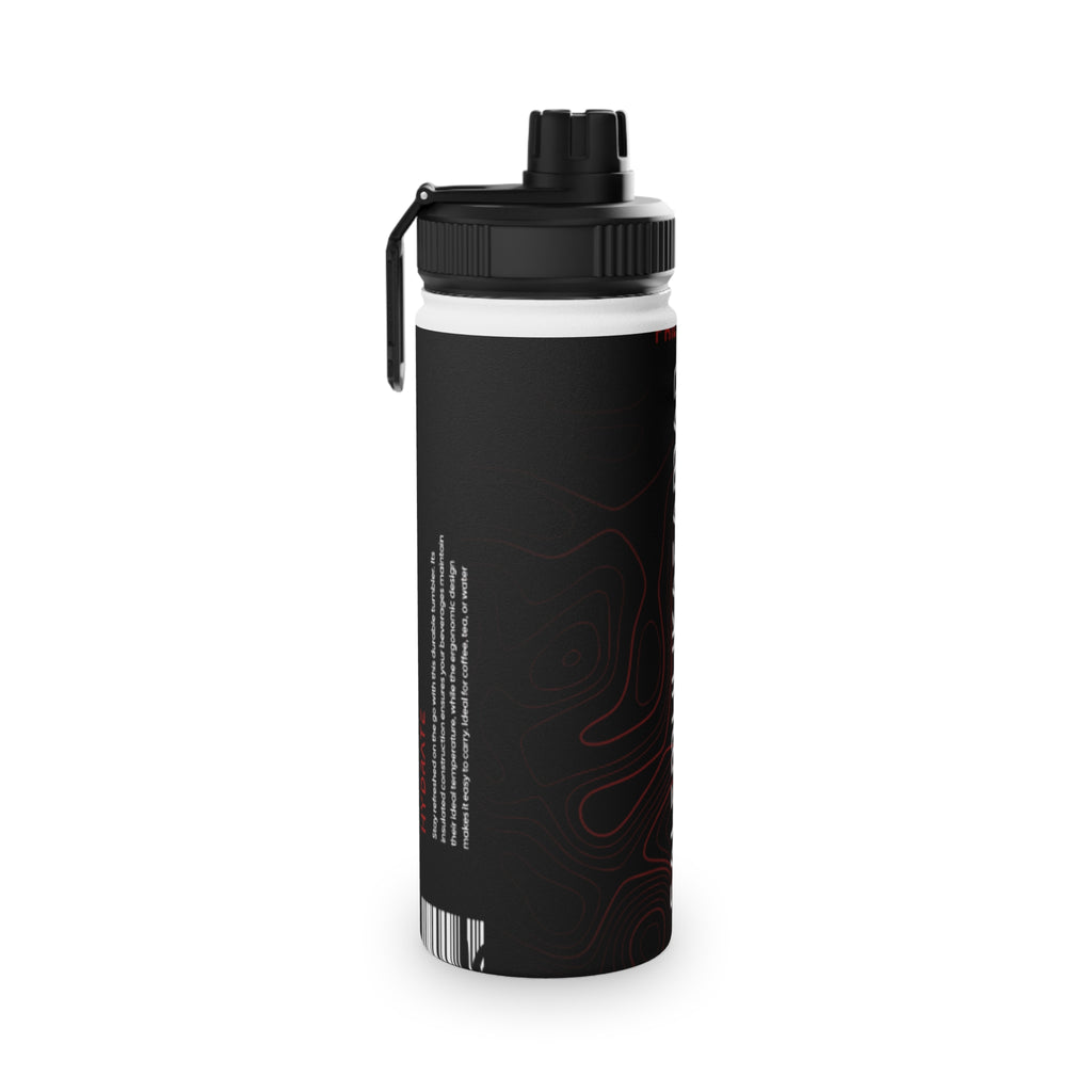 Stainless Steel Sports Water Bottle – Black Topographic Design (Hydrate)
