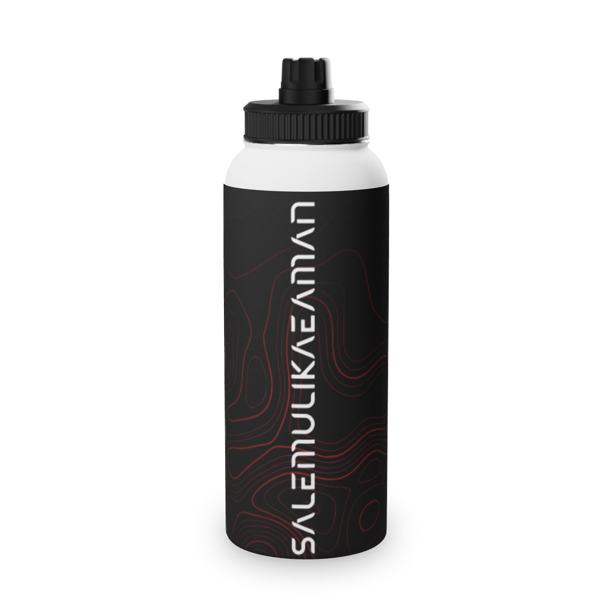 Stainless Steel Sports Water Bottle – Black Topographic Design (Hydrate)