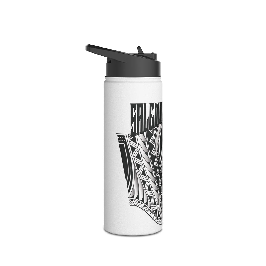Polynesian Tribal Surf Stainless Steel Water Bottle — 'LEMUIKAHE' Black Tattoo Design