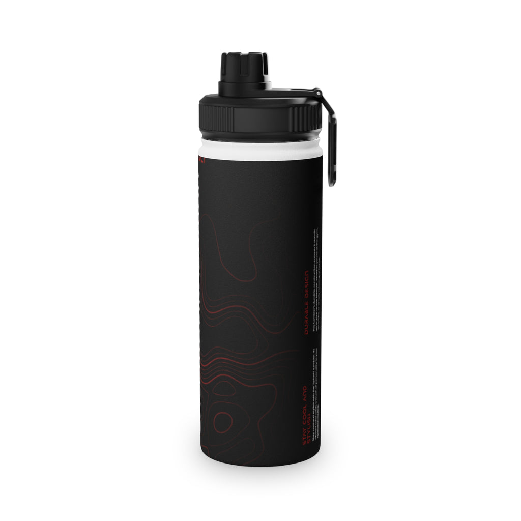 Stainless Steel Sports Water Bottle – Black Topographic Design (Hydrate)