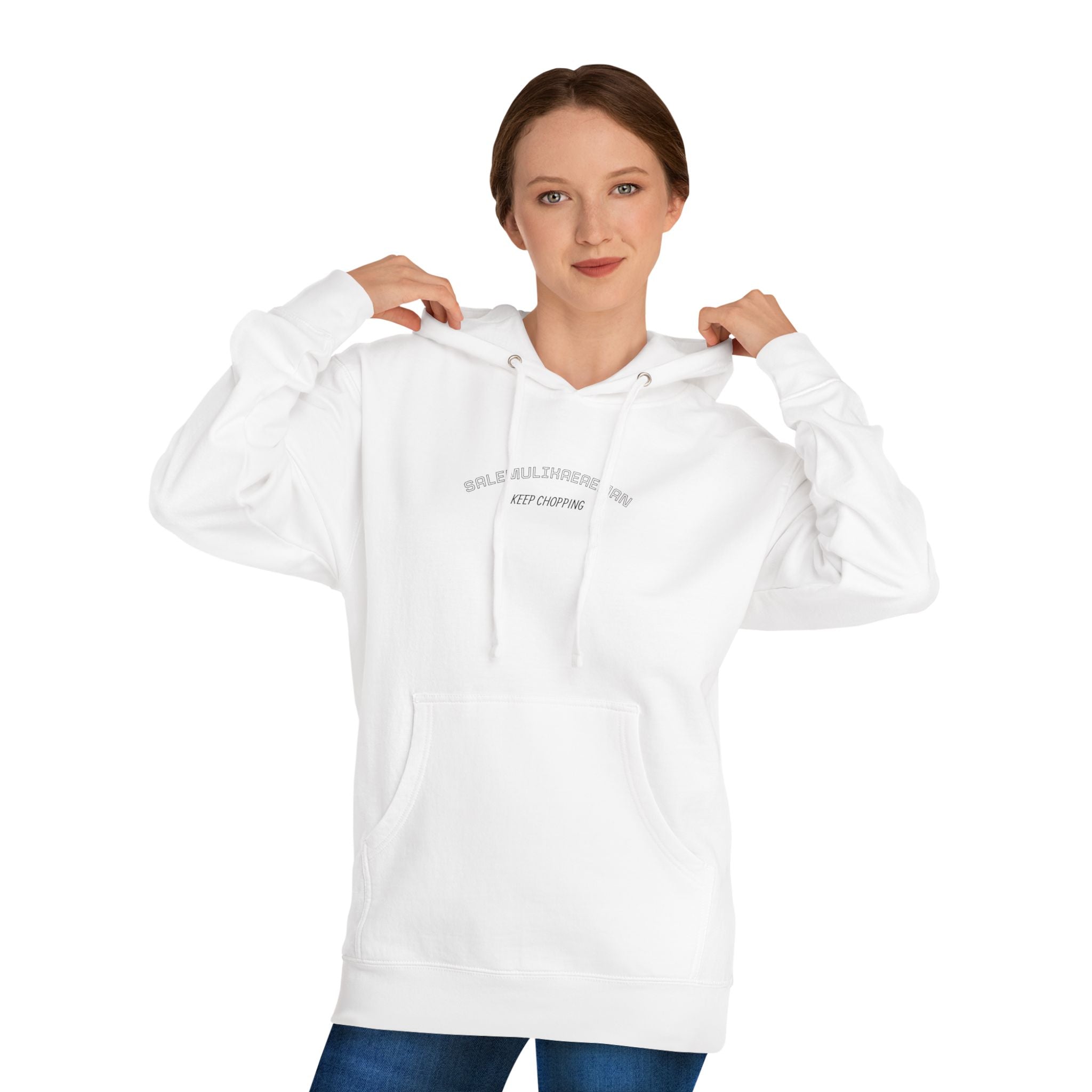 Hoodie — Minimalist Curved Text White Pullover (Subtle Script Logo)