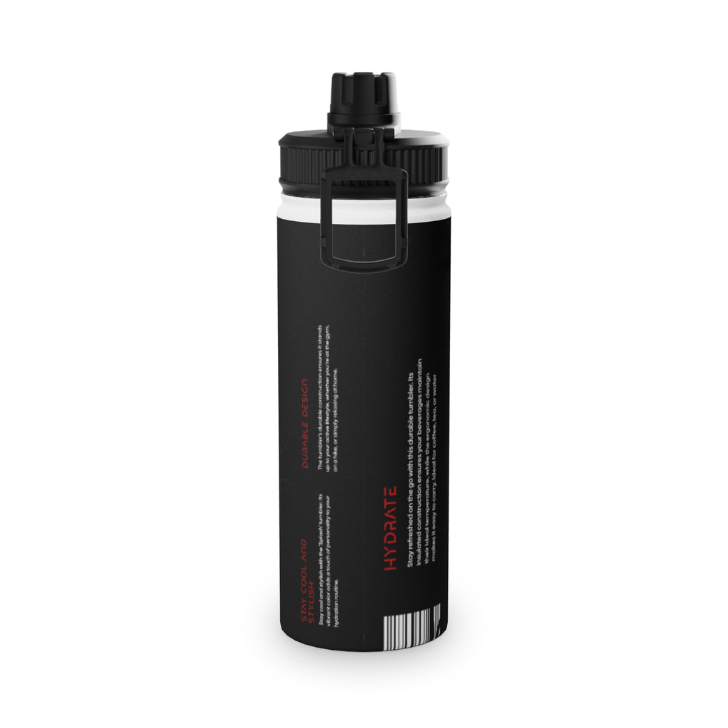 Stainless Steel Sports Water Bottle – Black Topographic Design (Hydrate)