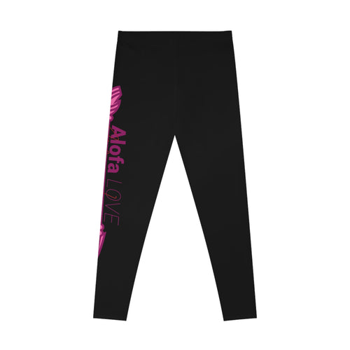 Alofa Love Black Leggings — Pink Script Side-Print Stretch Yoga Leggings