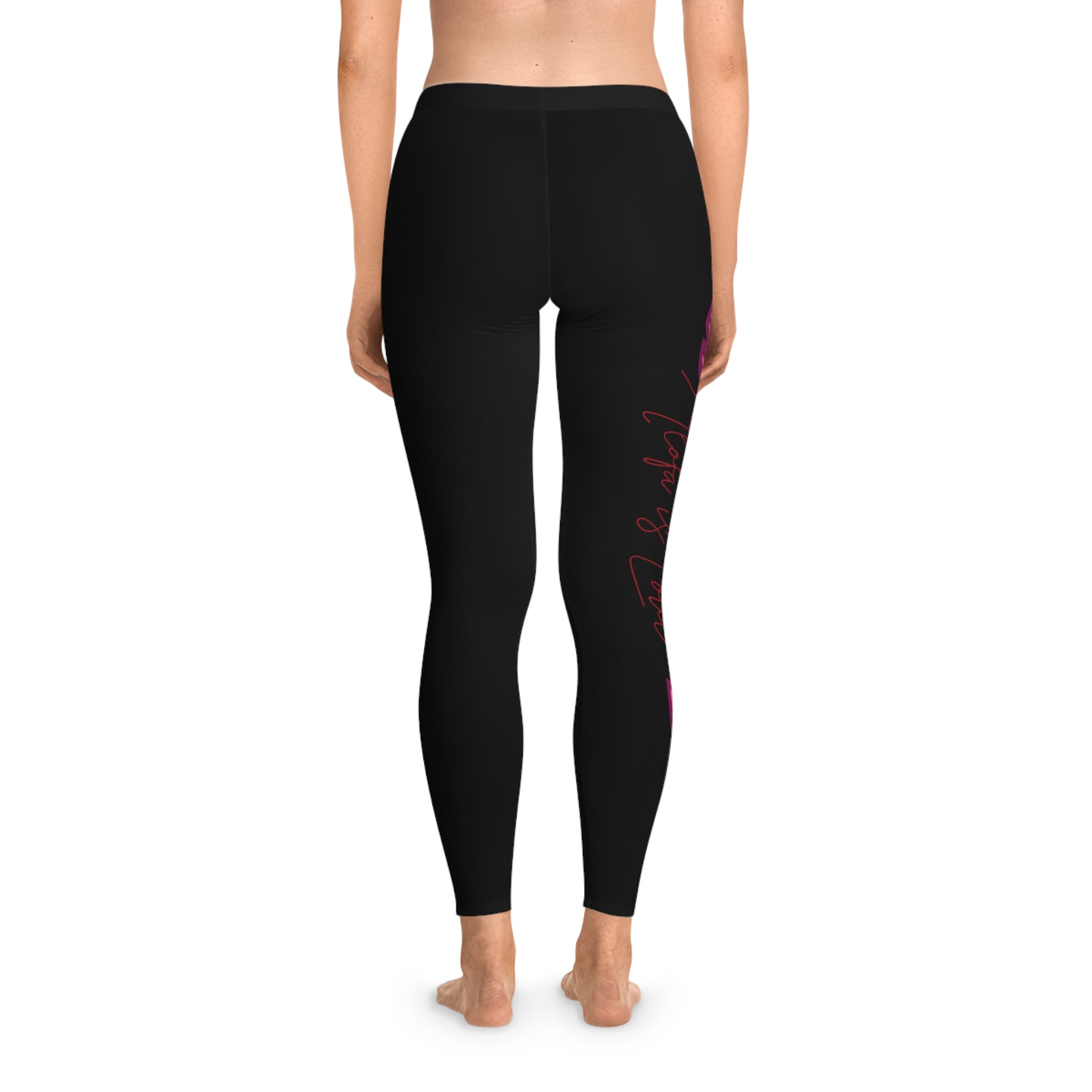 Alofa Love Black Leggings — Pink Script Side-Print Stretch Yoga Leggings