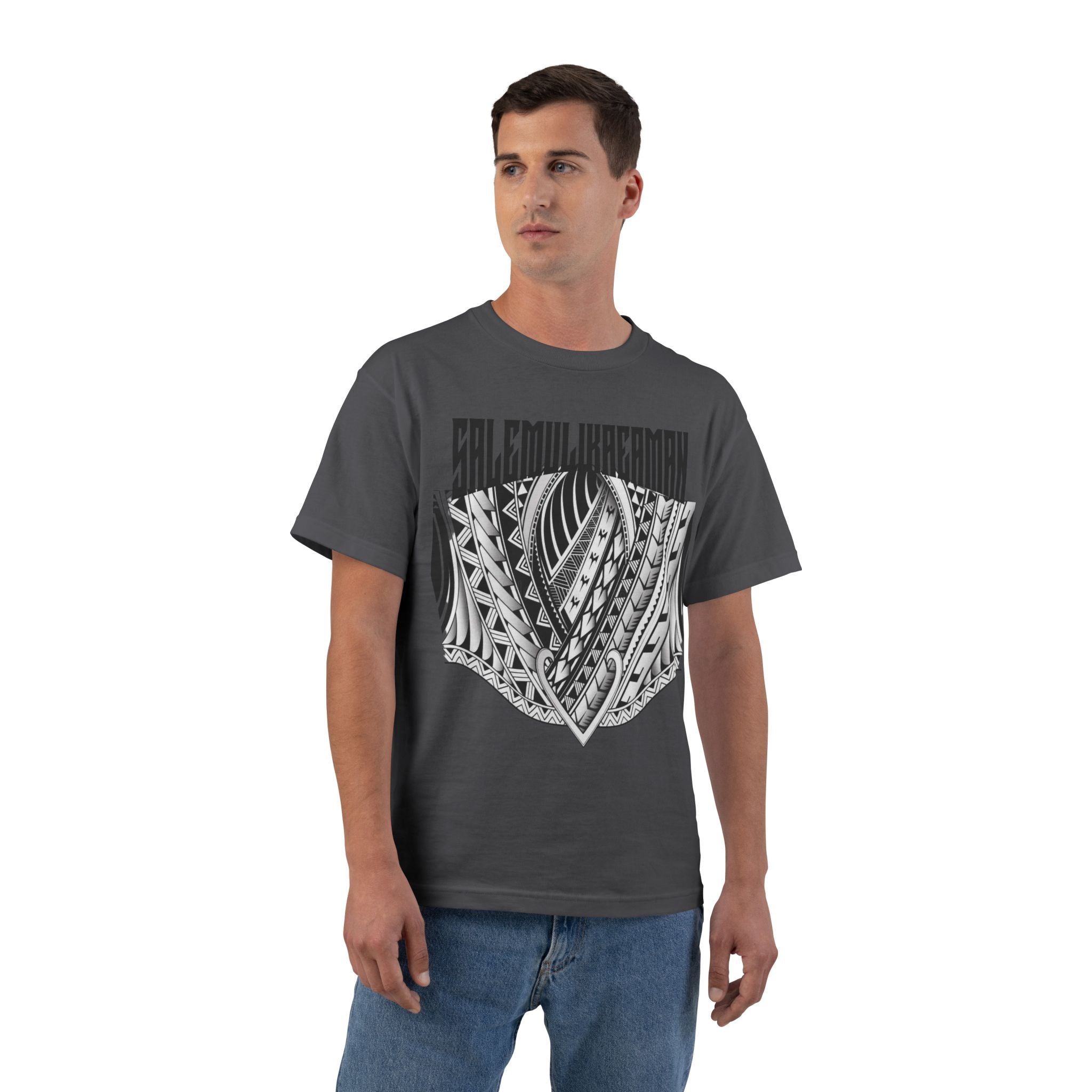 Tribal Leaf Shield T-Shirt — Polynesian Tattoo Style Graphic