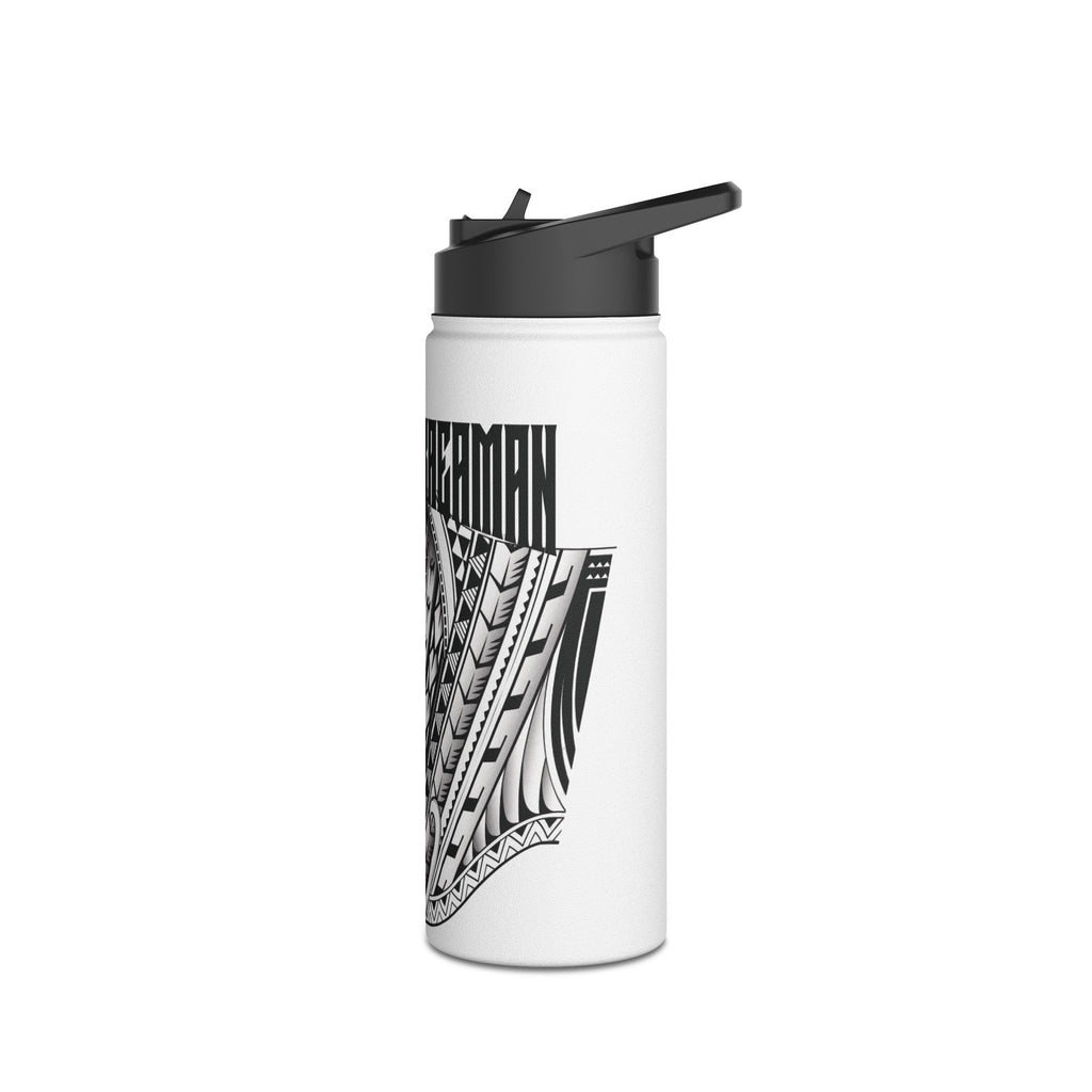 Polynesian Tribal Surf Stainless Steel Water Bottle — 'LEMUIKAHE' Black Tattoo Design