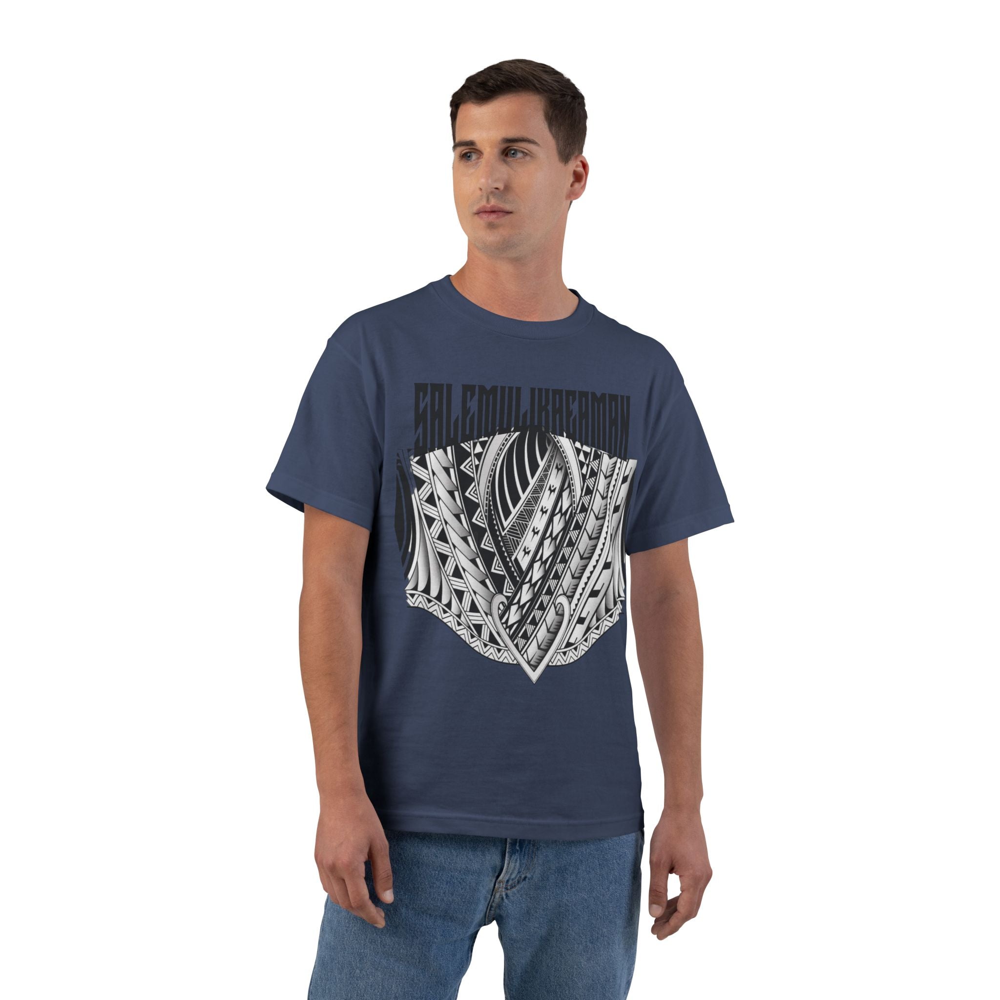 Tribal Leaf Shield T-Shirt — Polynesian Tattoo Style Graphic